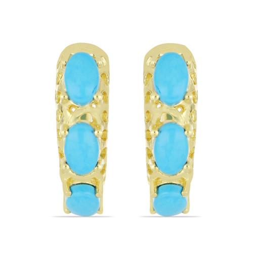 BUY NATURAL BLUE TURQUOISE GOLD PLATED SILVER EARRINGS
